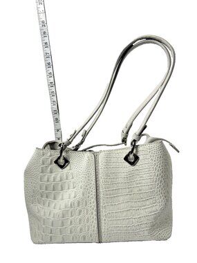 MC Handbag White Allegator Style Leather MC Emblem Lining purse charm footed